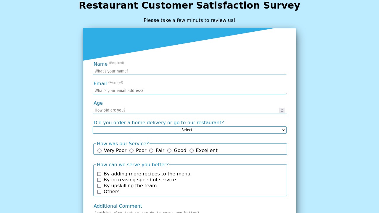 Restaurant Customer Satisfaction Survey